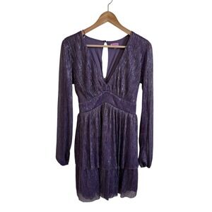 Mi Ami Francesca's Purple Metallic Dress Long‎ Sleeve Tiered Party Cocktail